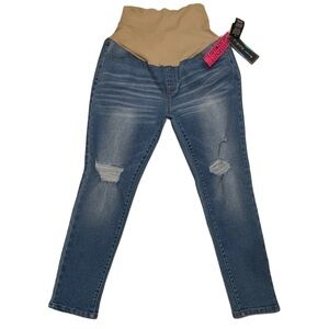 NWT C*PINK Maternity Medium Wash Skinny Distressed Jeans Sz 10